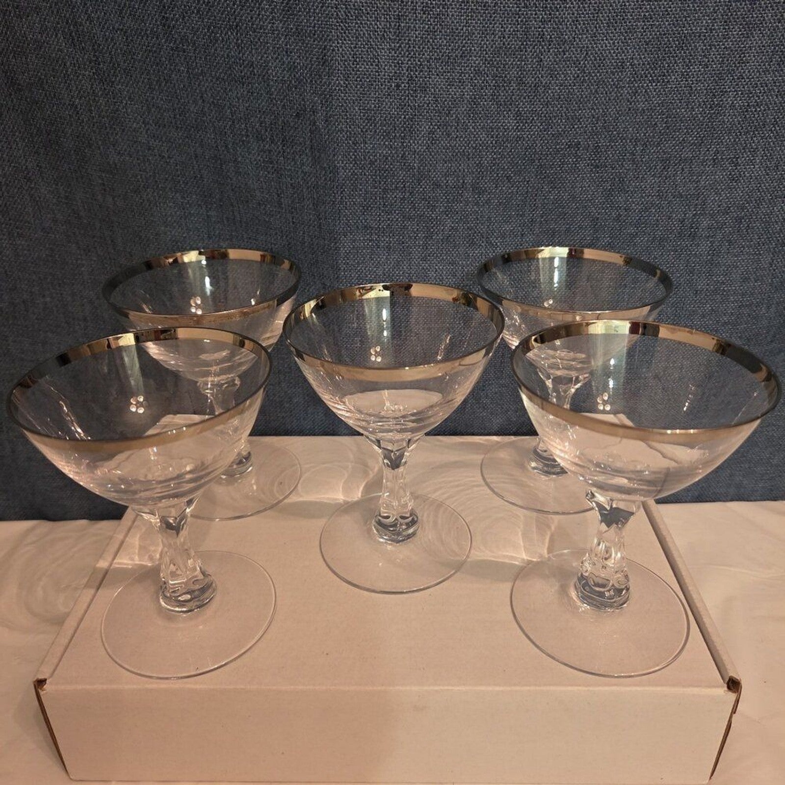 Tiffin Franciscan Brookmar Platinum Rim Champagne Coupe Sherbet Glass Set of 5