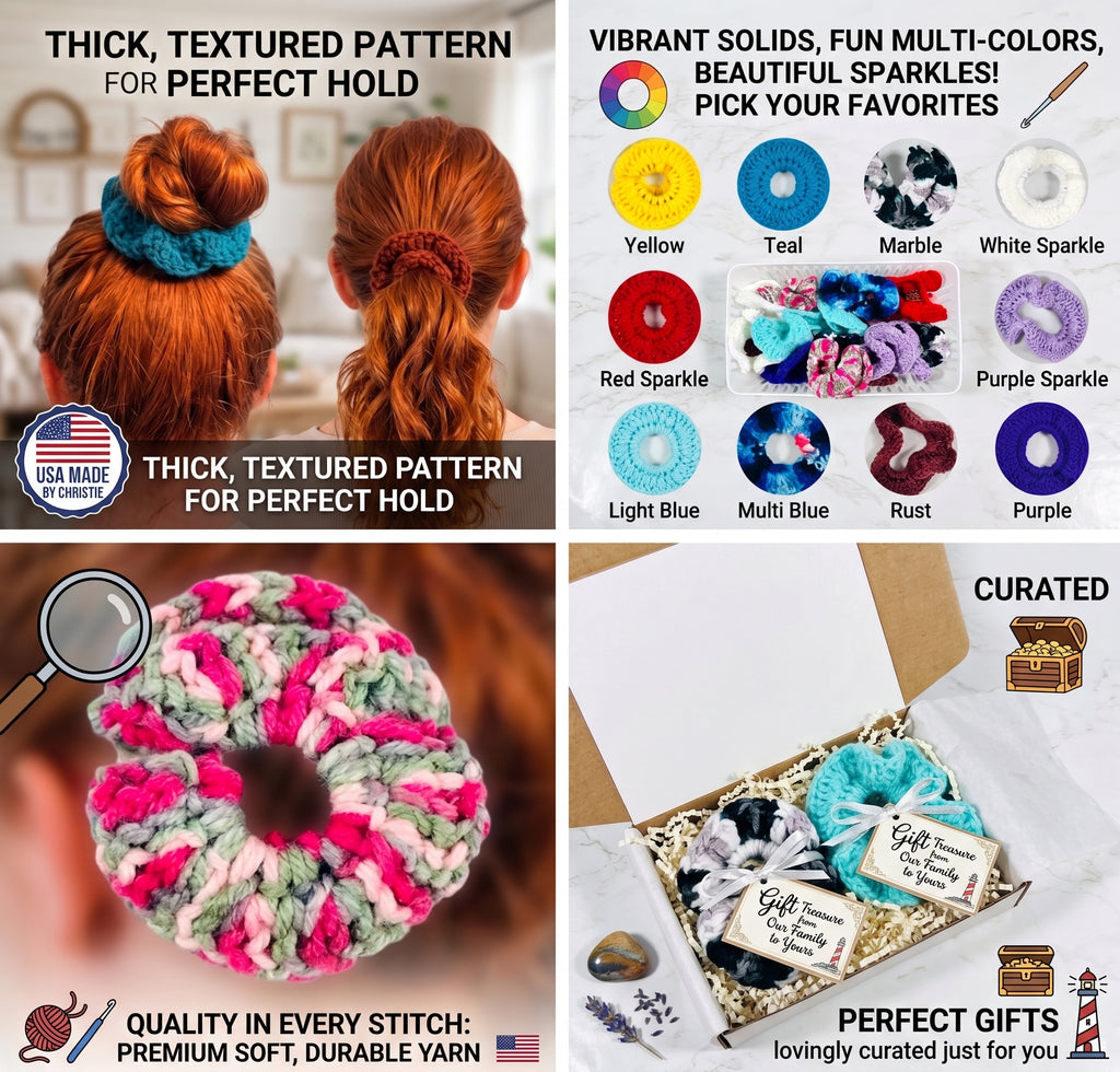 2 Handmade Crochet Hair Scrunchies Pick Colors USA Cozy
