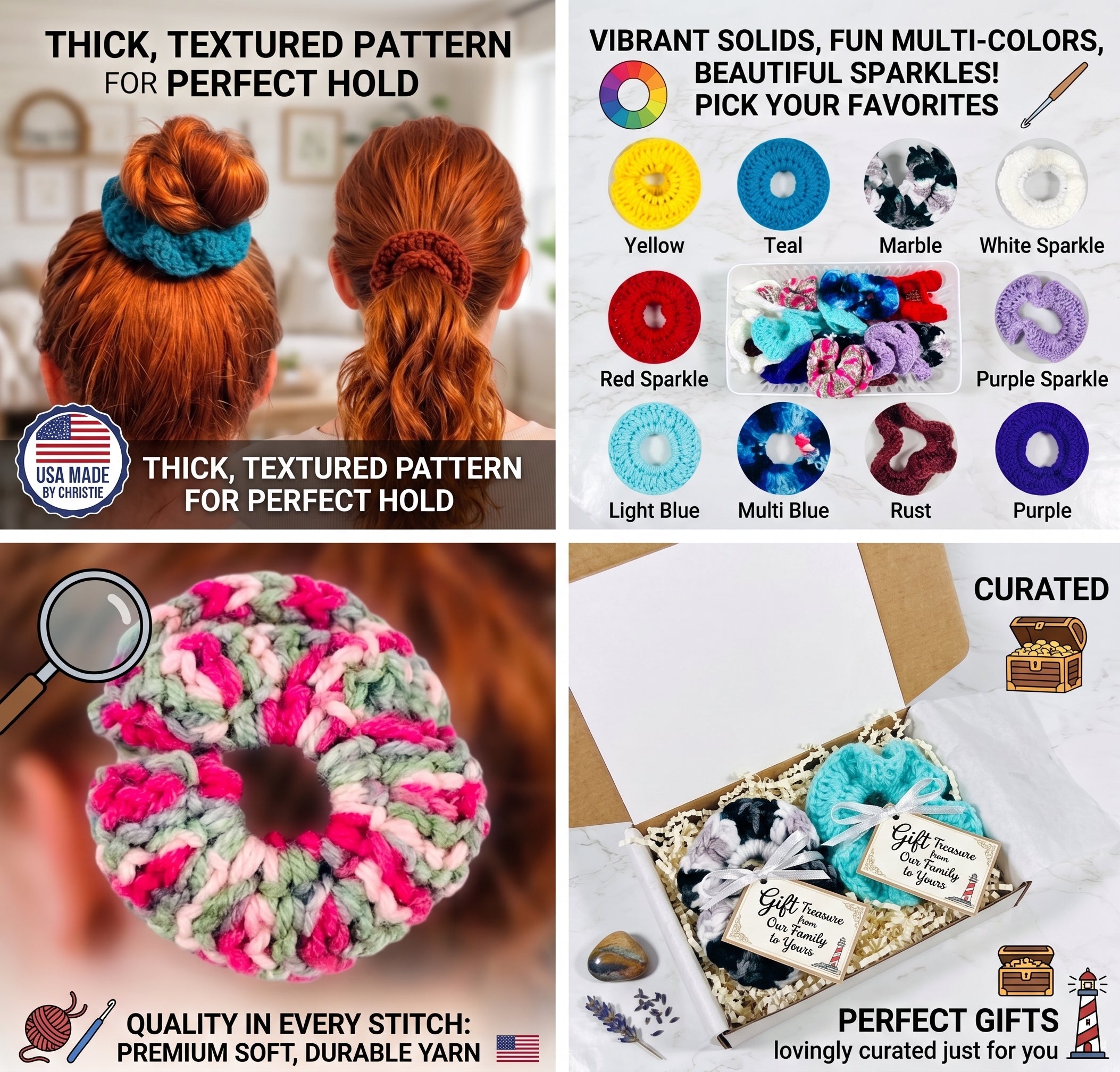 2 Handmade Crochet Hair Scrunchies Pick Colors USA Cozy