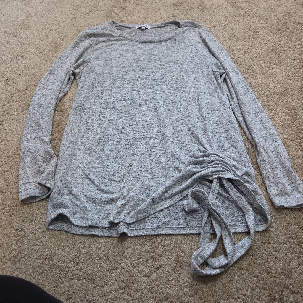 Thyme Honey Blouse Long Sleeve Side Tie Top Gray Heather Knit L