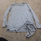 Thyme Honey Blouse Long Sleeve Side Tie Top Gray Heather Knit L