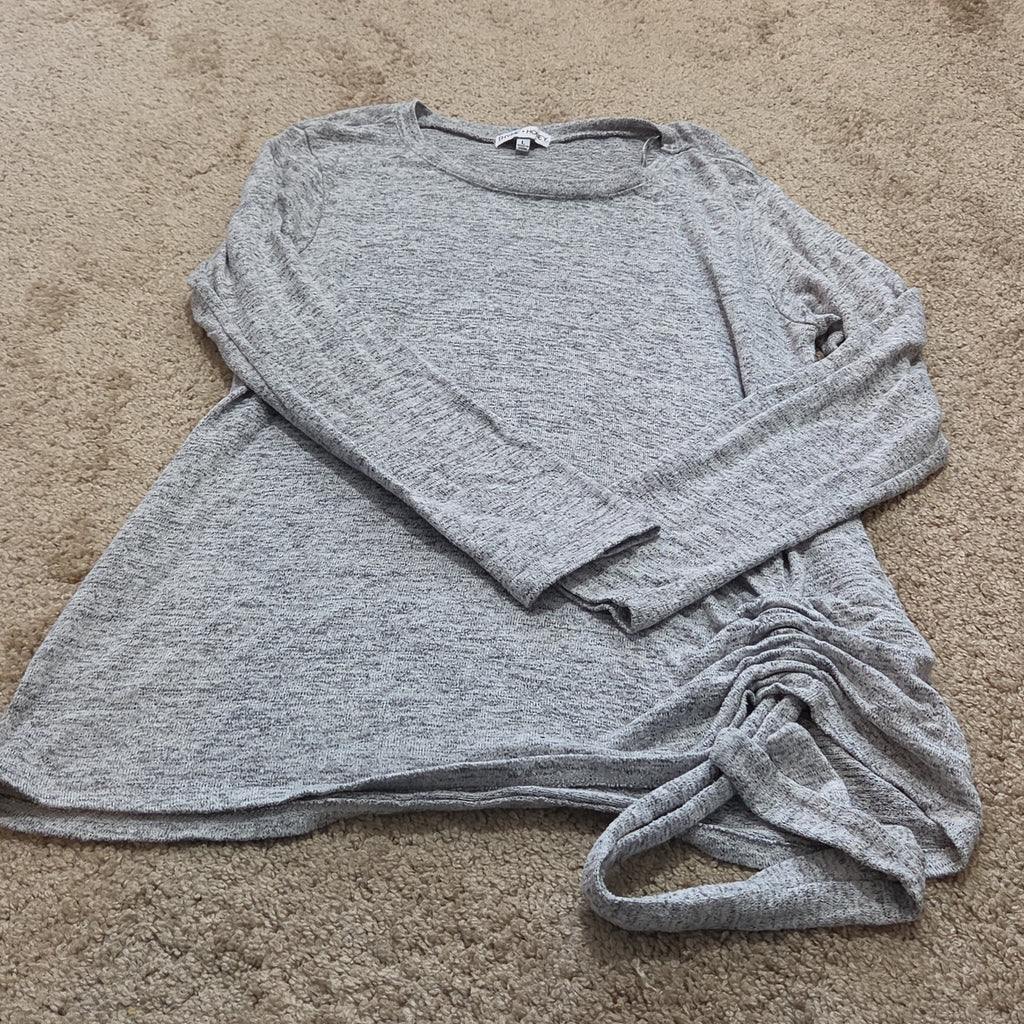 Thyme Honey Blouse Long Sleeve Side Tie Top Gray Heather Knit L