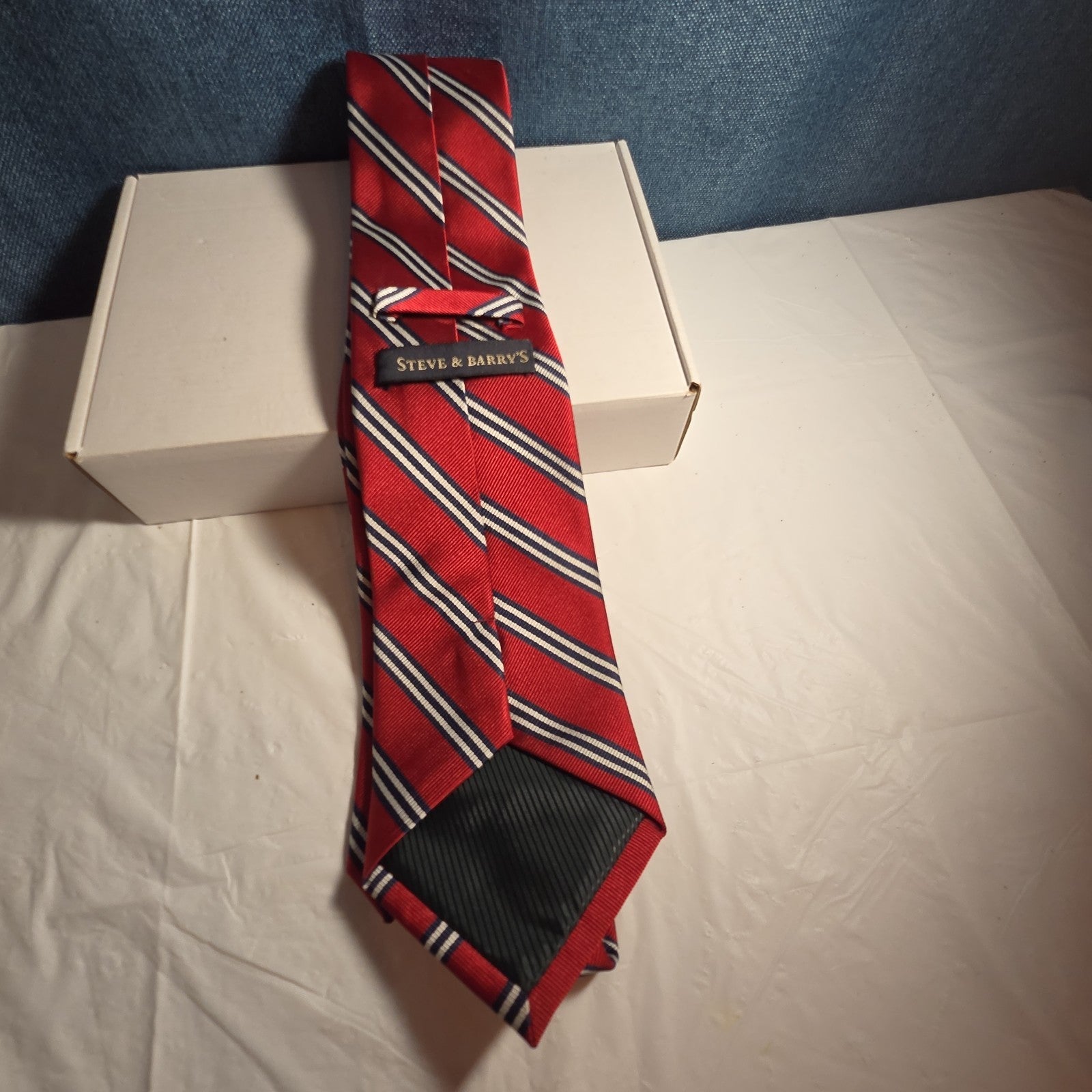 Steve & Barrys Necktie Mens Red Blue White Stripe Regimental Repp Collegiate Tie