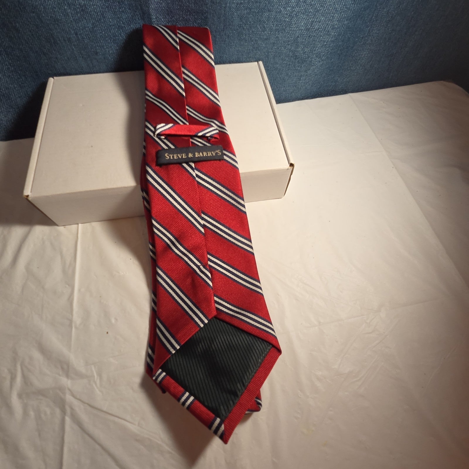 Steve & Barrys Necktie Mens Red Blue White Stripe Regimental Repp Collegiate Tie