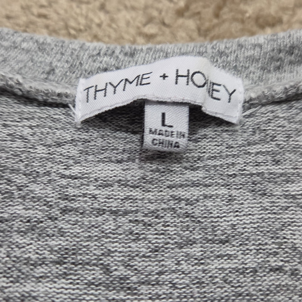 Thyme Honey Blouse Long Sleeve Side Tie Top Gray Heather Knit L