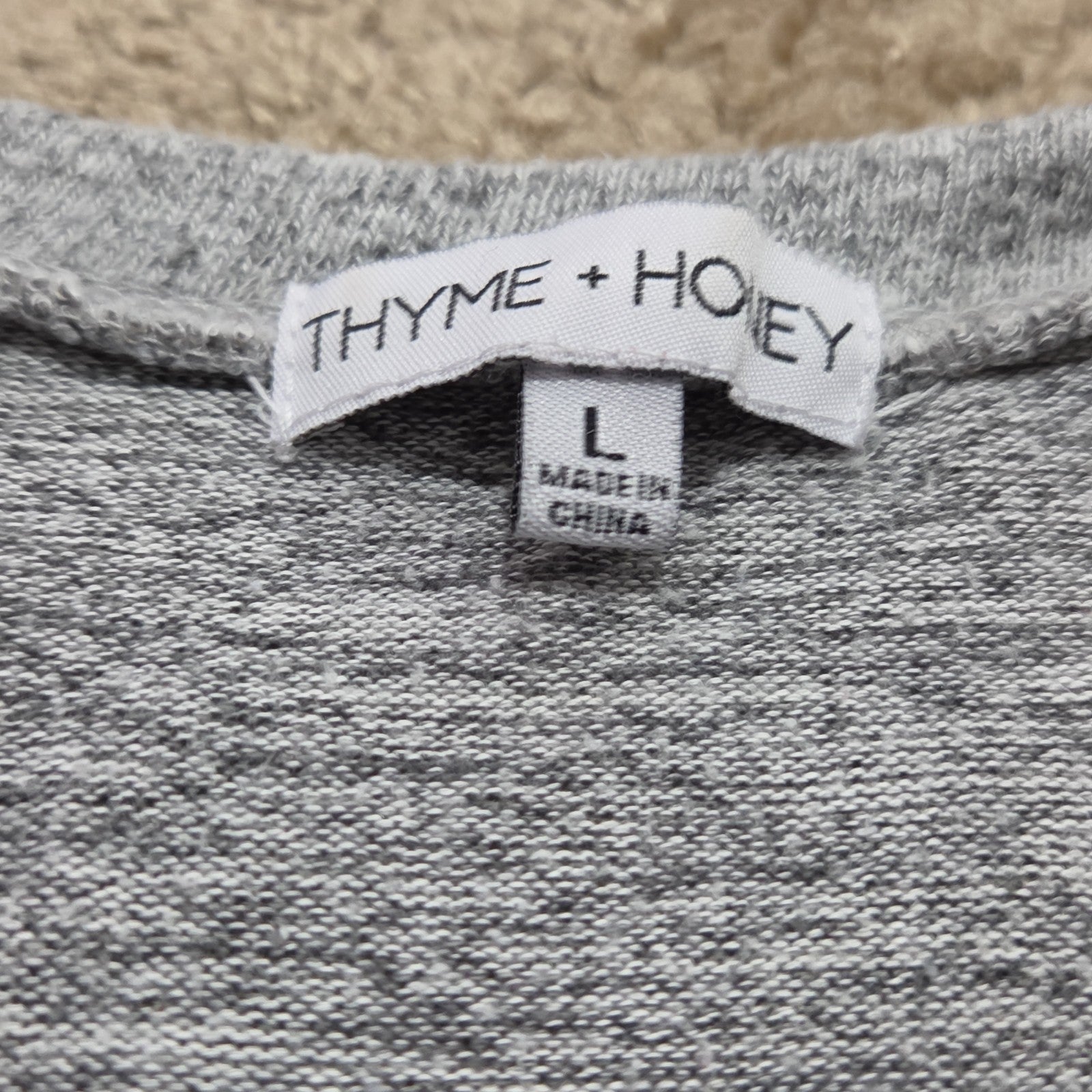 Thyme Honey Blouse Long Sleeve Side Tie Top Gray Heather Knit L