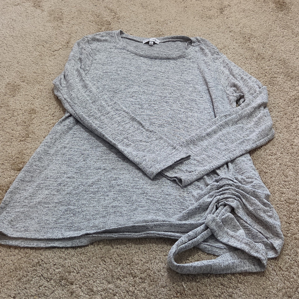 Thyme Honey Blouse Long Sleeve Side Tie Top Gray Heather Knit L