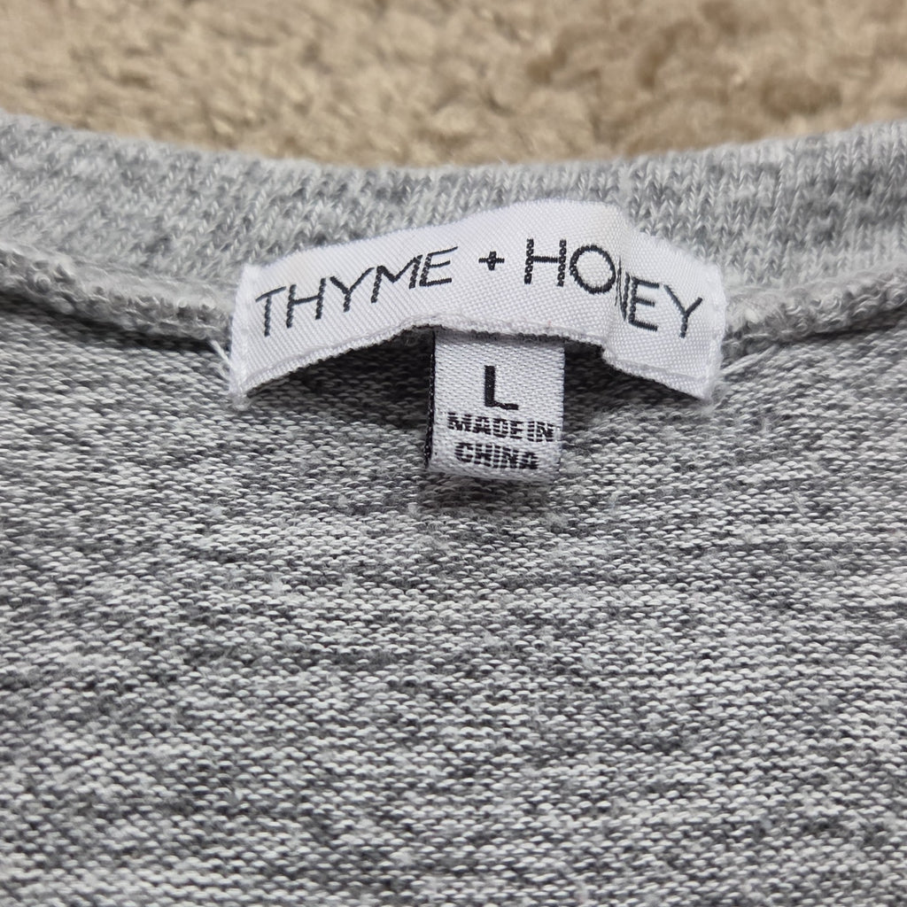 Thyme Honey Blouse Long Sleeve Side Tie Top Gray Heather Knit L