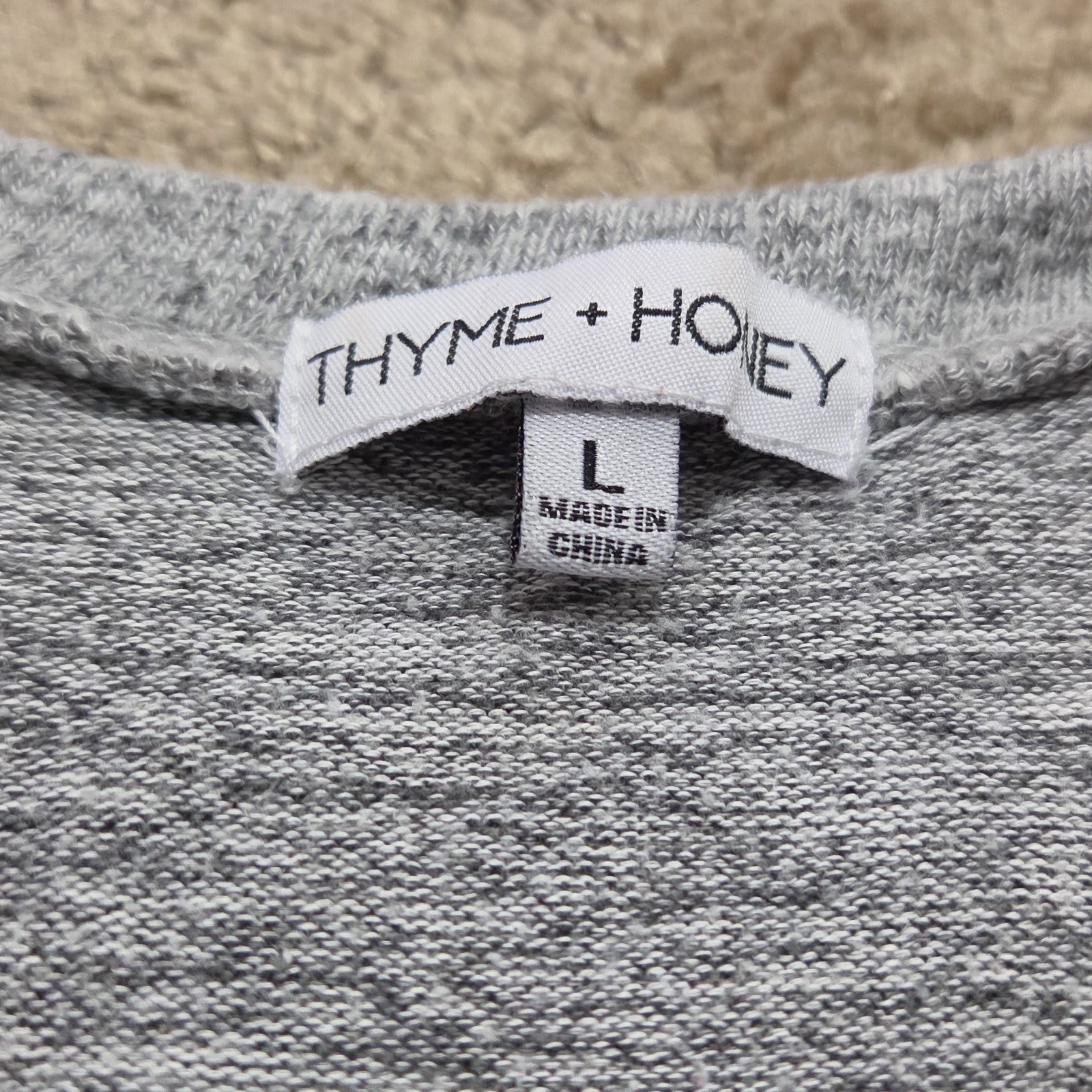 Thyme Honey Blouse Long Sleeve Side Tie Top Gray Heather Knit L