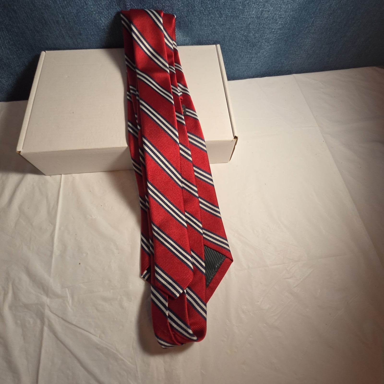 Steve & Barrys Necktie Mens Red Blue White Stripe Regimental Repp Collegiate Tie