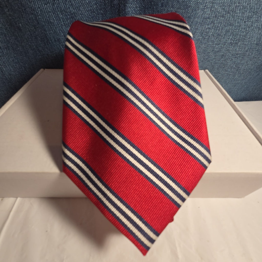 Steve & Barrys Necktie Mens Red Blue White Stripe Regimental Repp Collegiate Tie
